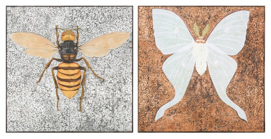 「insect Ⅰ」「insect Ⅱ」　2014年制作｜墨　水干絵具　岩絵具　アルミ箔　銀箔｜各 162×162cm 2点